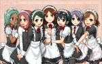  blush brown_eyes brown_hair chihiro_(onigiri) flat_chest glasses_on_head green_eyes green_hair heart inazuma_eleven inazuma_eleven_(series) looking_at_viewer looking_back maid maid_headdress open_mouth purple_hair red_eyes smile wink 