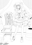  1girl absurdres breasts cleavage dress highres lineart long_hair mitsufuki monochrome original skirt_hold smile solo very_long_hair 