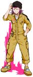  1boy c_hir0 dangan_ronpa grin hand_in_pocket pink_eyes pink_hair sharp_teeth sleeves_rolled_up smile solo souda_kazuichi super_dangan_ronpa_2 