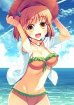  1girl bikini brown_eyes brown_hair dress_shirt hat hataraku_maou-sama! highres hoshi_ichi sasaki_chiho shirt short_hair swimsuit 