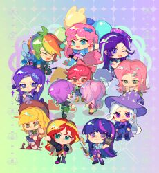  6+girls ahoge alternate_skin_color apple_bloom apple_bloom_(equestria_girls) applejack applejack_(equestria_girls) aqua_eyes balloon blonde_hair blue_eyes book bow butterfly_hair_ornament chibi chibi_only chinese_commentary closed_eyes commentary_request cowboy_hat curly_hair everyone fluttershy fluttershy_(equestria_girls) full_body green_eyes hair_bow hair_ornament hat highres holding jacket leather leather_jacket long_hair looking_down multicolored_hair multiple_girls my_little_pony my_little_pony:_equestria_girls my_little_pony:_friendship_is_magic nimingxiwang168 orange_eyes personification pink_hair pinkie_pie pinkie_pie_(equestria_girls) purple_hair rainbow_background rainbow_dash rainbow_dash_(equestria_girls) rainbow_hair rarity_(equestria_girls) rarity_(my_little_pony) redhead scootaloo scootaloo_(equestria_girls) short_hair skirt standing starlight_glimmer starlight_glimmer_(equestria_girls) streaked_hair sunset_shimmer sunset_shimmer_(human) sweetie_belle sweetie_belle_(equestria_girls) trixie_lulamoon trixie_lulamoon_(equestria_girls) twilight_sparkle twilight_sparkle_(human) two-tone_hair very_long_hair violet_eyes white_hair wings wizard_hat 
