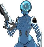  1girl armor breasts character_request full_armor gun helmet mag_(warframe) rifle science_fiction shoulder_pads solo tsukudani_(coke-buta) warframe weapon 