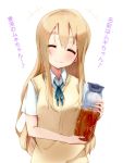  1girl blonde_hair closed_eyes ivioss jug k-on! kotobuki_tsumugi long_hair school_uniform solo tea translation_request 