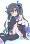  1girl black_hair breasts brown_eyes choujigen_game_neptune cleavage detached_sleeves inuga_anahoru long_hair noire solo thighhighs twintails 