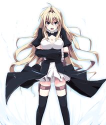  1girl blonde_hair blue_eyes blush breasts cleavage crossed_arms grune highres long_hair looking_at_viewer open_mouth sekirei solo tsukiumi very_long_hair 