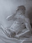  1boy abs fate/zero fate_(series) kotomine_kirei monochrome nipples shirtless solo tam_(cuq) 