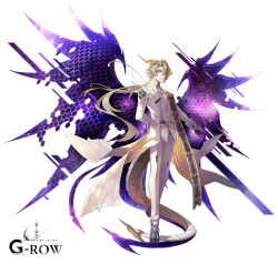  1boy ayappe_taicho business_suit closed_mouth dare_ga_tame_no_alchemist dragon_boy dragon_tail energy_wings floating_hair formal full_body hair_between_eyes highres official_art second-party_source simple_background solo standing suit tail transparent_background tuxedo white_suit wings 