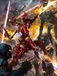  armor dcwj fighting fire galaxy_saga highres laser mecha sword weapon 