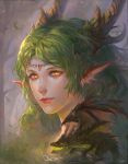  1girl dragon face fom_(lifotai) green_hair horn horns lips long_hair original yellow_eyes 