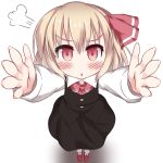  &gt;:o 1girl annoyed blonde_hair blush carry_me dress hair_ribbon outstretched_arms razy_(skuroko) red_eyes ribbon rumia short_hair smile solo touhou 
