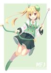  1girl arrow blonde_hair bow_(weapon) long_hair momo_no_kanzume original red_eyes side_ponytail solo weapon 