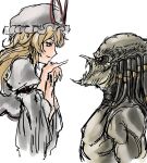  1girl alien blonde_hair bow eyes hands hat hat_bow head judgemasterkou long_hair long_sleeves mouth muscle nose predator predator_(film) skin smile touhou violet_eyes yakumo_yukari 