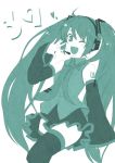 1girl 39 detached_sleeves hatsune_miku kouji_(campus_life) long_hair lowres monochrome solo thighhighs twintails vocaloid wink 
