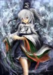  1girl faux_traditional_media gradient gradient_background grey_eyes hat highres japanese_clothes long_sleeves looking_at_viewer momen102_(sji09u) mononobe_no_futo parted_lips payot ponytail short_hair silver_hair solo tate_eboshi touhou wide_sleeves 
