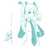  1boy 1girl =_= alternate_hair_length alternate_hairstyle crying crying_with_eyes_open detached_sleeves eu03 hatsune_miku headphones kaito mirror monochrome necktie peeking_out scarf short_twintails sketch tears twintails vocaloid 