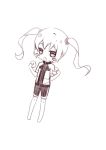  1girl araragi_karen araragi_karen_(cosplay) blush_stickers kouji_(campus_life) long_hair lowres monochrome monogatari_(series) oshino_shinobu solo twintails 