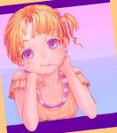  1girl child highres orange_hair short_hair side_ponytail smile solo violet_eyes 