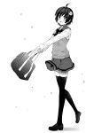  1girl araragi_tsukihi kouji_(campus_life) monochrome monogatari_(series) school_uniform short_hair solo thigh-highs 