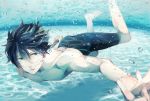 1boy blue_eyes blue_hair bubble free! male nameco3 nanase_haruka_(free!) one-piece_swimsuit shirtless short_hair swimsuit underwater 