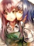  1044kiro blue_eyes blue_hair blush cardfight!!_vanguard cheek_kiss kiss sendou_aichi tokura_misaki white_hair 