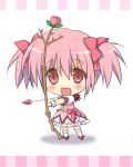  1girl arrow asaba_yuu blush bow bow_(weapon) chibi gloves kaname_madoka magical_girl mahou_shoujo_madoka_magica pink_eyes pink_hair ribbon short_hair short_twintails twintails weapon 