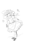  &gt;:) 1girl a2_(a2-king-show) apron fingerless_gloves gloves hat kirisame_marisa lineart monochrome scarf solo touhou waist_apron walking witch_hat 