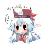  ... 1girl :3 black_eyes bust chibi hat horn_ribbon horns jack_in_the_box_(toy) kamishirasawa_keine long_hair lowres neckerchief rebecca_(keinelove) ribbon silver_hair solo sukusuku_hakutaku touhou 