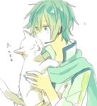  akiyoshi_(tama-pete) blue_eyes blue_hair carrying cat headset kaito kiss lowres scarf vocaloid 