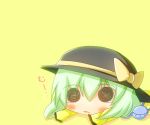  1girl black_eyes green_hair hat komeiji_koishi noiz ribbon short_hair third_eye touhou 