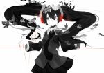  1girl black_eyes black_hair detached_sleeves floating_hair flower hair_flower hair_ornament hatsune_miku long_hair necktie nisoku_hokou_(vocaloid) pale_skin solo tomato_ketchup twintails very_long_hair vocaloid 