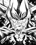  1boy jacket king_kittan kittan looking_at_viewer mecha monochrome open_mouth shouji_2 smile solo tengen_toppa_gurren_lagann 