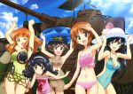  absurdres akiyama_yukari bikini black_hair girls_und_panzer hairband hat highres isuzu_hana long_hair military military_vehicle nishizumi_miho reizei_mako short_hair swimsuit takebe_saori tank vehicle 