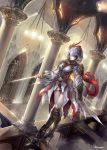  1girl armor assassin dagger grey_eyes hidden_blade highres hood kazeco original redhead solo thigh-highs weapon 