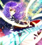  1girl blonde_hair breasts brown_hair cape dress gradient_hair hijiri_byakuren long_hair multicolored_hair purple_hair smile socha solo sorcerer&#039;s_sutra_scroll star starry_background touhou traditional_media yellow_eyes 