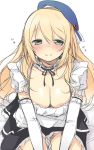  1girl atago_(kantai_collection) blonde_hair blush breasts cleavage elbow_gloves gloves green_eyes hat kantai_collection large_breasts long_hair looking_at_viewer maid nekoume personification 