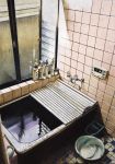  basin bathtub colored_pencil_(medium) faucet indoors no_humans original realistic ryota884 scenery tile_floor tiles traditional_media water window 