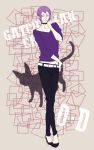  1boy androgynous belt cat gat gatchaman_crowds high_heels kiwwa9 o.d. purple_hair shoes tagme 