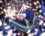  1girl aqua_eyes aqua_hair hatsune_miku long_hair midriff school_uniform serafuku skirt solo tanabata tanzaku twintails very_long_hair vioro vocaloid 