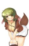 1girl animal_ears blush breasts danbo_(rock_clime) green_eyes green_hair highres kasodani_kyouko large_breasts short_hair simple_background skirt smile solo tail touhou white_background 