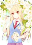  1girl blonde_hair flower holding long_hair looking_at_viewer momose necktie orange_eyes paintbrush panties rose sakura-sou_no_pet_na_kanojo school_uniform shiina_mashiro solo underwear white_rose 