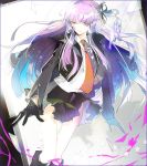  1girl braid dangan_ronpa gloves jacket kirigiri_kyouko long_hair necktie purple_hair ribbon skirt solo violet_eyes 