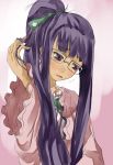  1girl alternate_hairstyle bust glasses hair_ribbon long_hair no_hat open_mouth patchouli_knowledge ponytail purple_hair ribbon solo touhou very_long_hair violet_eyes yohane 