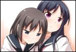  2girls blush green_eyes long_hair multiple_girls onjouji_toki red_eyes saki saki_achiga-hen school_uniform serafuku shimizudani_ryuuka short_hair smile umekichi yuri 