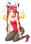  1girl animal_ears bowtie bunny_tail bunnysuit cthugha_(nyaruko-san) fire haiyore!_nyaruko-san highres koge-owl long_hair pantyhose rabbit_ears red_eyes redhead tail twintails wrist_cuffs 