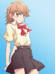  1girl bow brown_eyes brown_hair cowboy_shot earrings jewelry looking_at_viewer mysk918 persona persona_3 school_uniform short_hair skirt solo takeba_yukari 