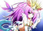  1girl blue_eyes breasts cleavage crown looking_at_viewer mermaid monster_girl navel purple_hair puzzle_&amp;_dragons shell shell_bikini siren_(p&amp;d) smile solo tail taka_light 