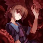  1girl brown_hair bust contemporary looking_at_viewer red_eyes short_hair solo touhou toyosatomimi_no_miko yetworldview_kaze 