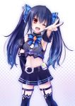  1girl armpits black_hair bow choujigen_game_neptune hair_bow kami_jigen_game_neptune_v long_hair noire open_mouth red_eyes solo suitenjh thighhighs twintails 