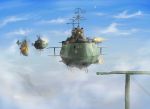  airship artist_name banner battle cannon clouds cloudy_sky dated explosion flag flying highres original sky waffle0608 