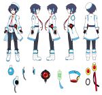  1boy absurdres androgynous black_hair blue_eyes fingerless_gloves gloves hat headphones headset highres ideolo looking_at_viewer male official_art open_mouth pants short_hair simple_background turnaround vocaloid vocaloid_china white_background zhiyu_moke 
